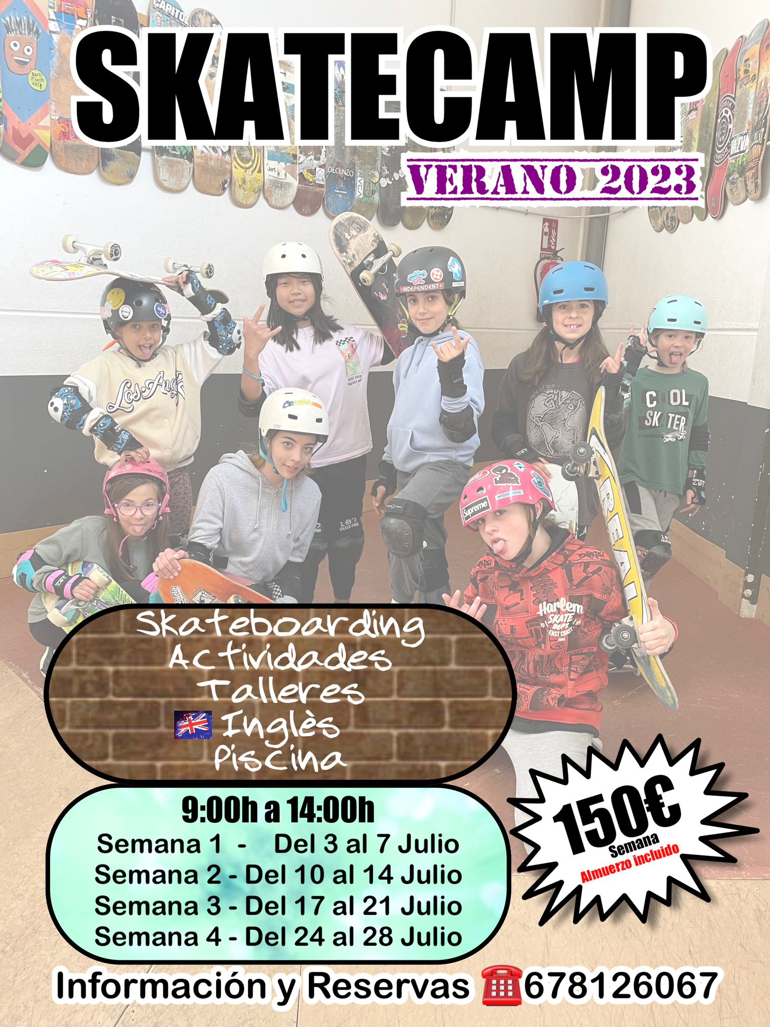 SKATECAMP 2023, Tu campamento skate con Ingl&eacute;s y Piscina